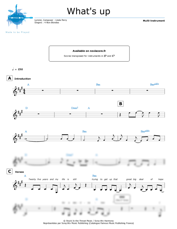 Andere Noten What S Up Non Blondes Einfache Noten Noviscore